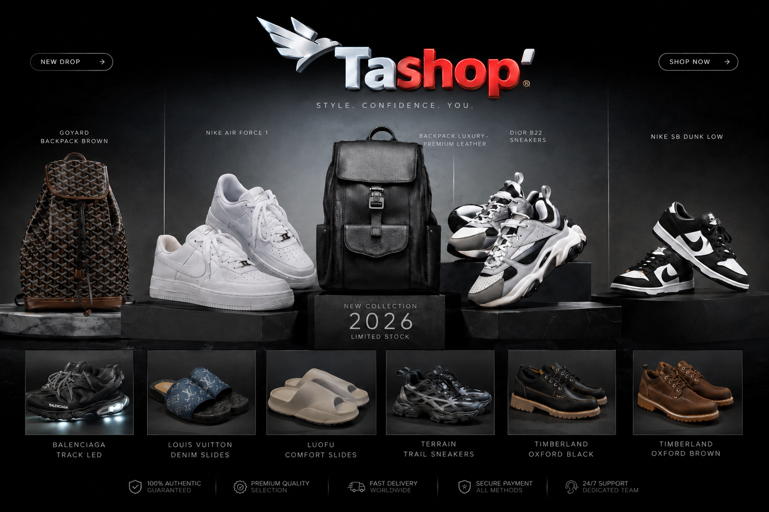 Tashop Collection 2026 - Chaussures, sacs et accessoires premium